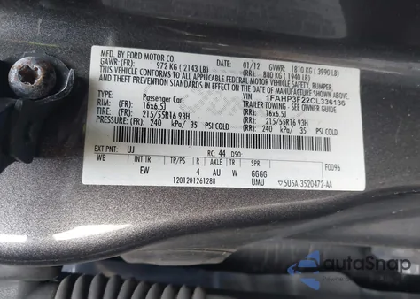 2012 Ford Focus Se z USA, uszkodzony, nr VIN 1FAHP3F22CL336136